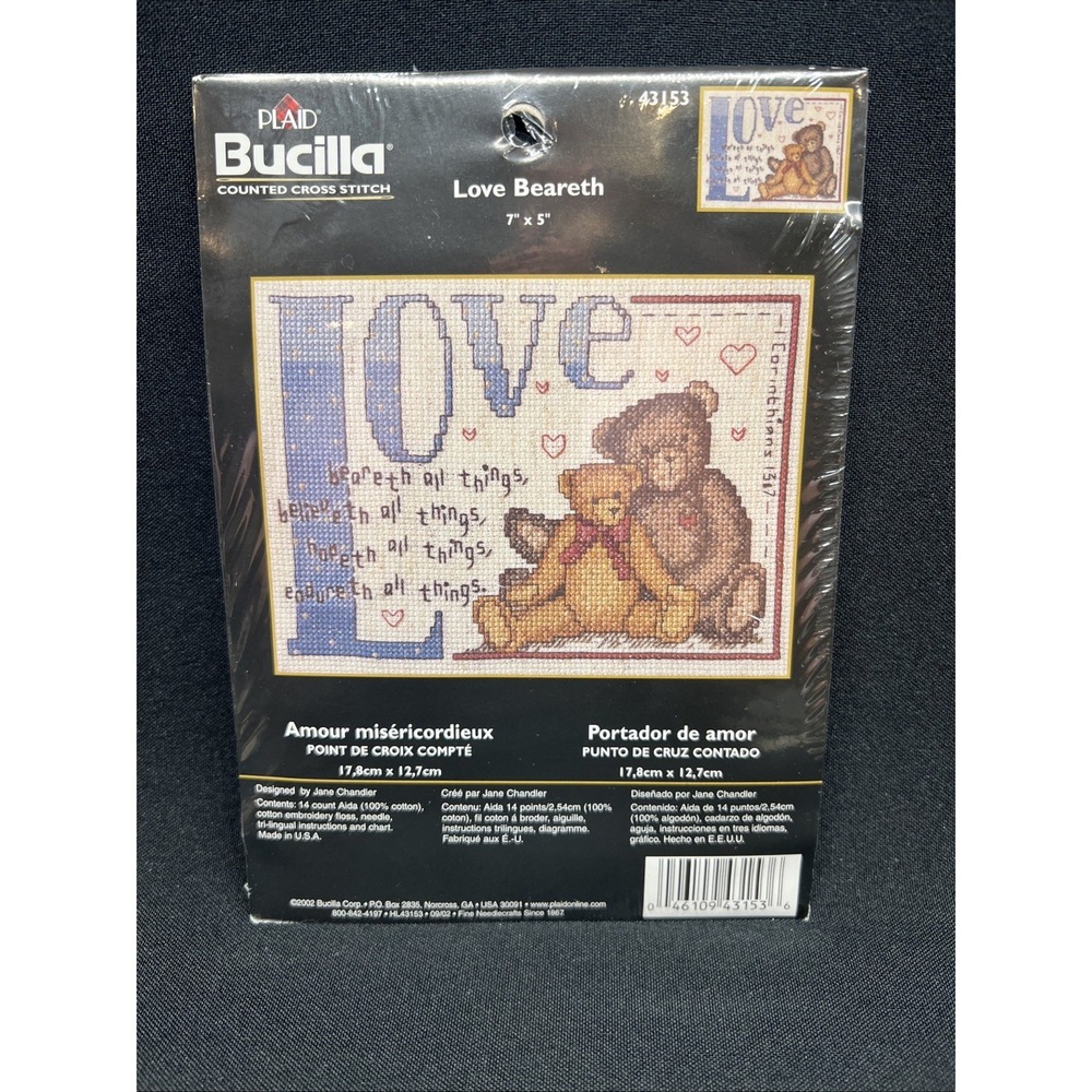 VGT Bucilla Plaid Counted Cross Stitch Kit 43153  "Love Beareth New